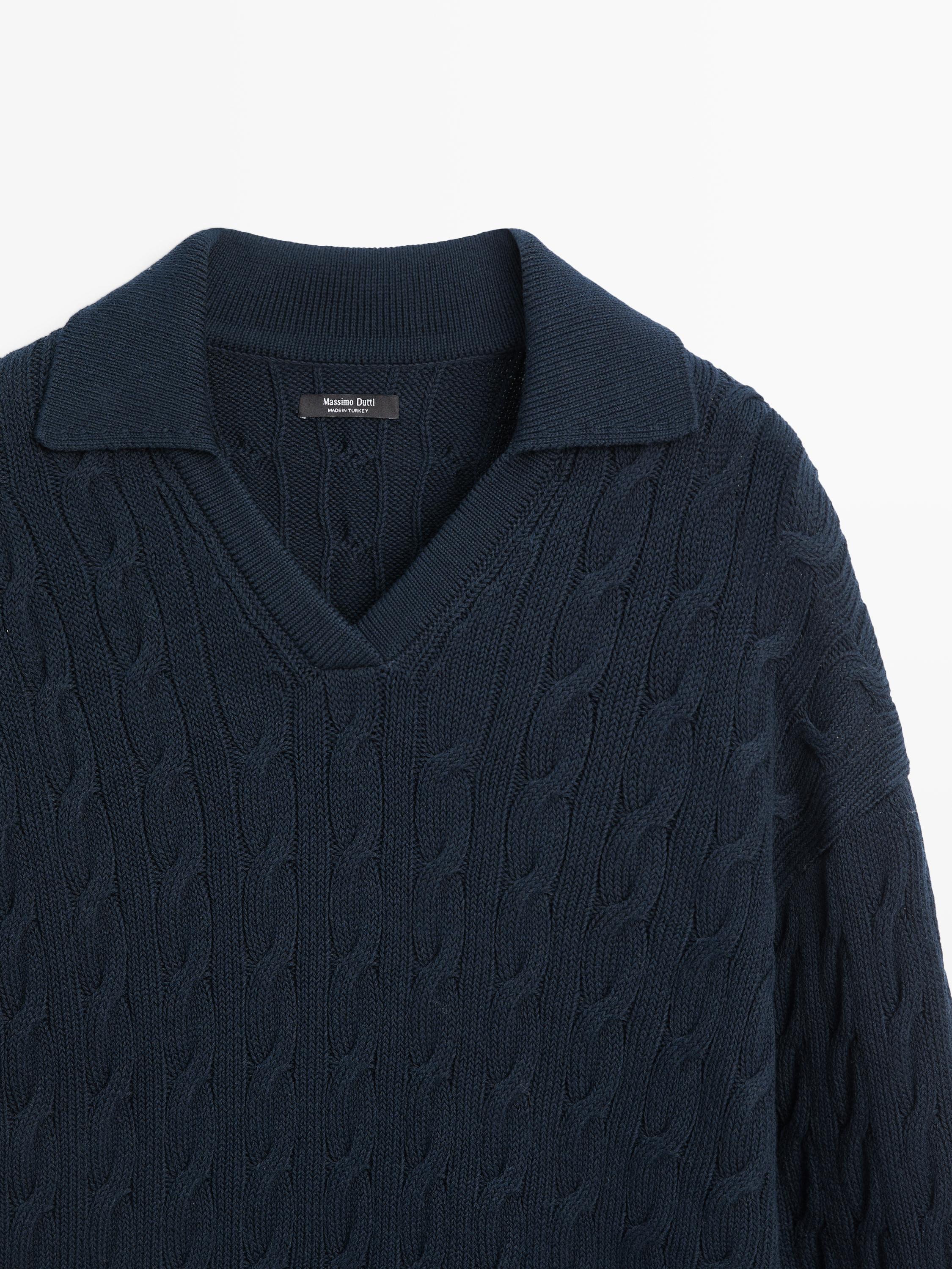 Pull maille col polo en coton mélangé